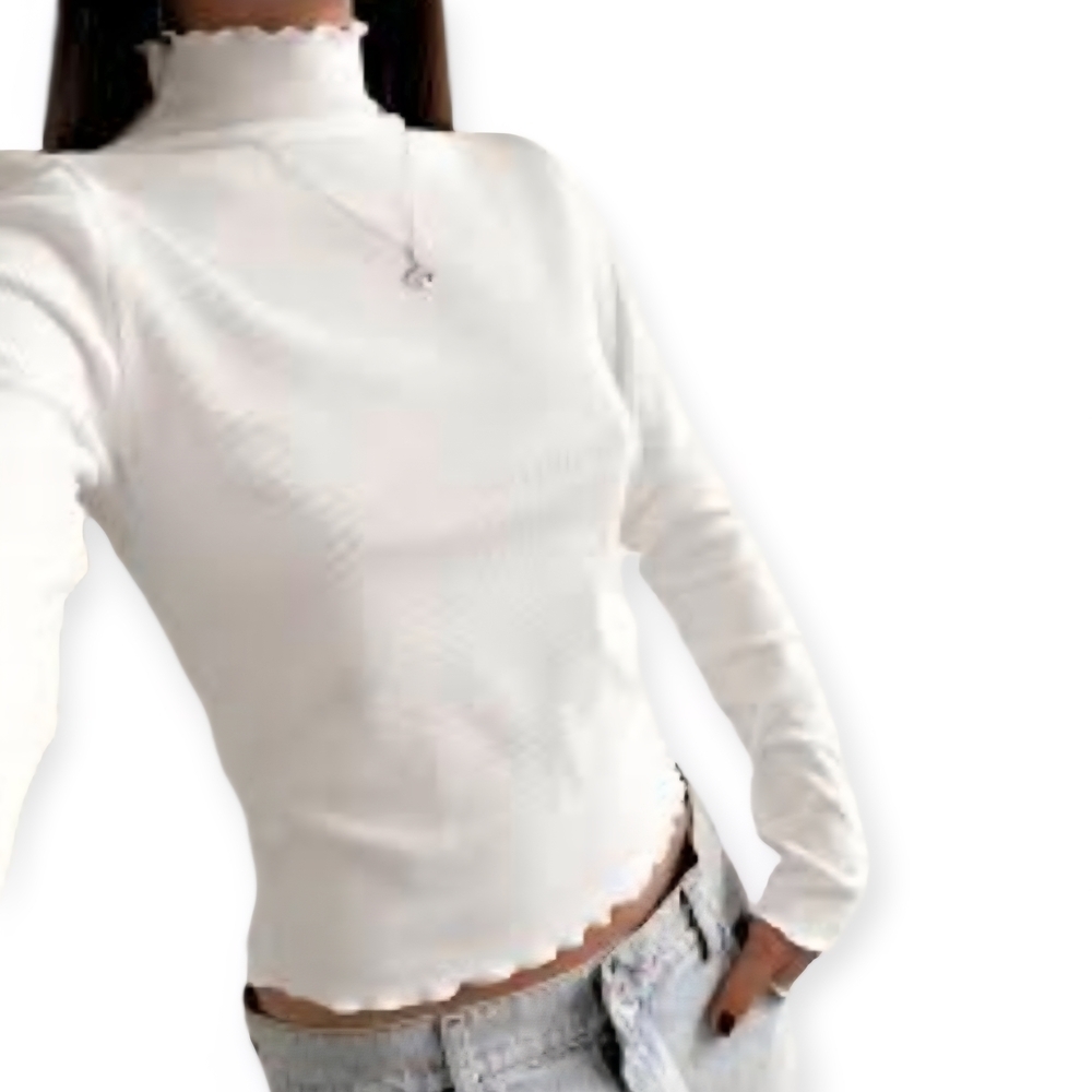 Ambiance Women's Ribbed Mock Neck Long Sleeve Crop Top. Size L.
